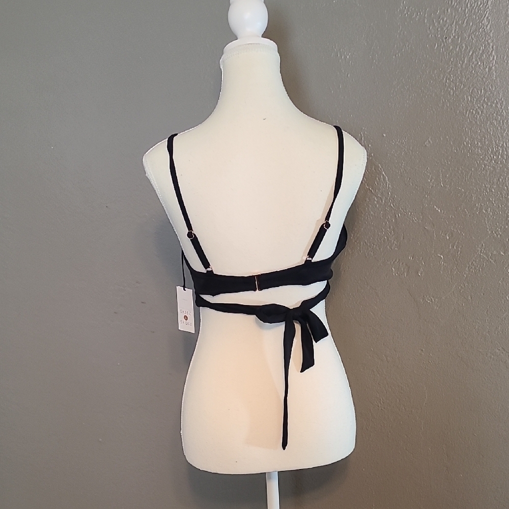 Shade & Shore Womens Black Light Lift Wrap Bikini Top 34B Crisscross Tie NWT - Picture 3 of 10